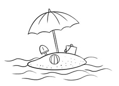 海邊沙灘遮陽傘簡筆畫圖片